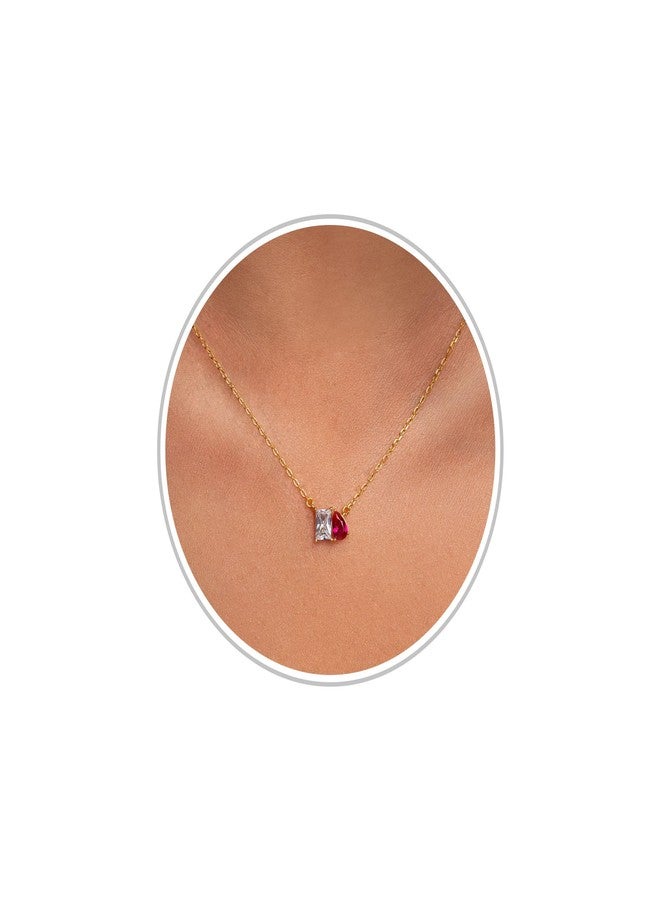 Sistble Valentines Day Gifts for Women, Birthstone Necklace for Women Mom Birthday Gifts July Ruby Necklace 14K Gold Plated Choker Necklaces Dainty Square Crystal Jewelry Birthday Gift Ideas - Image 1